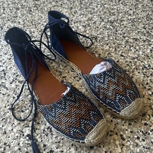 Indigo Espadrilles with Navy and Brown Zigzag